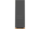 Kühlumbauschrank KOCHSTATION "KS-Wien", grau (anthrazit, wotaneiche), B:60cm H:200cm T:60cm, MDF, Schränke, Kühlumbauschrank, 60 cm breit, 200 cm hoch, geeignet für Einbau-Kühlgefrierkombination