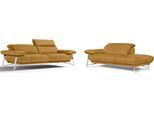 Sofa EGOITALIANO "Anais, erstklassiger Sitzkomfort, Fußfarbe chrom", gelb, Sofas, Luxus-Microfaser Lederoptik, Ottomane Armlehne links, Sofa, Set, Kopfteil verstellbar, Luxus-Microfaser Lederoptik, gelb