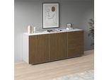 Sideboard HOME AFFAIRE "Vega Sideboard,Kommode,180 cm", weiß (weiß matt, canneté hell), B:180cm H:86cm T:43cm, Sideboards, Sideboard, mit 2 Türen und 3 Schubladen,Fronten mit Rillen-Optik