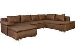 Wohnlandschaft HOME AFFAIRE "Acra U-Form", braun (cognac), B:325cm H:83cm T:229cm, 100% Polyester, Sofas, Wohnlandschaft, mit Bettfunktion und Bettkasten, in Mattenoptik