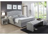 Boxspringbett HOME AFFAIRE "Claire", grau (hellgrau), B:202cm L:214cm, Strukturstoff Bezug (100% Polyacryl), Komplettbetten, Boxspringbett, mit Vollmassiv-Unterbox, incl. Topper, verschiedene Härtegrade