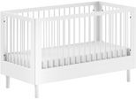 Babybett HOME AFFAIRE "Forrest, aus massiver Buche weiß lackiert, zeitloses Design", weiß (weiß lackiert), H:88cm L:144,4cm T:74cm, Massivholz, Babybetten, Babybett, 3-fach höhenverstellbarer Lattenrost, sehr stabil gebaut