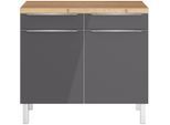 Unterschrank OPTIFIT "Lilly2", schwarz (anthrazit lackiert, wildeiche, wildeiche), B:100cm H:90cm T:60cm, Holzwerkstoff, Schränke, Unterschrank, Breite 100 cm, 2 Türen, 2 Einlegeböden
