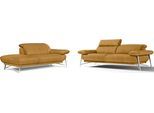 Sofa EGOITALIANO "Anais, erstklassiger Sitzkomfort, Fußfarbe chrom", gelb, Sofas, Luxus-Microfaser Lederoptik, Ottomane Armlehne rechts, Sofa, Set, Kopfteil verstellbar, Luxus-Microfaser Lederoptik, gelb