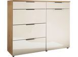 Kombikommode WIEMANN "Como", bianco, eiche, dekor, glas champagner, schiefer, B:100cm H:91,2cm T:43cm, Floatglas, Holzwerkstoff, Metall, Sideboards, Kombikommode, vormontiert