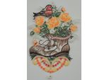 Fensterbild STICKEREIEN PLAUEN "Pflanzschuh mit Vogel" Gr. 1, bunt (grün, orange, braun), B:22cm H:32cm, Polyester, Fensterbilder, Fensterbild