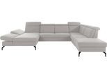 Wohnlandschaft SIT & MORE "Brisbane U-Form", silber, B:367cm T:243cm, Soft clean (98% Polyester, 2% Polyamid), Sofas, Wohnlandschaft, Fußhöhe 15 cm, inklusive Sitztiefen-, Armteil- und Kopfteilverstellung