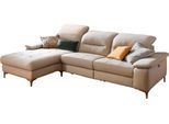 Ecksofa HOME AFFAIRE "Basel L-Form", beige (natur), B:280cm H:84cm T:184cm, Luxus-Mikrofaser Lederoptik: 100% Polyester, ;Struktur: 85% Polyester, 15% Viskose, Sofas, Ecksofa, mit vollmotorischer Relaxfunktion und motorischer Recamiere