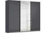 Schwebetürenschrank OTTO HOME "Kleiderschrank Kleiderschränke Schrank Garderobe AGORDO mit Glasfront", grau (graumetallic, glas basalt), B:271cm H:229cm T:62cm, Holzwerkstoff, Schränke, Schwebetürenschrank, durchdachte Innenausstattung, in 4 Breiten und 2 Höhen MADE IN GERMANY