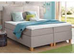 Boxspringbett HOME AFFAIRE "Houssay", beige, B:152cm L:205cm, Struktur fein (100% Polyester), Komplettbetten, Boxspringbett, inkl. Topper, 5 Breiten, 2 Härtegraden auch in Überlänge 220 cm
