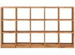 Regalelement HOME AFFAIRE "Ecko", beige (naturfarben), B:225cm H:125cm T:34cm, Massivholz, Regale, Regalelement, aus schönem massivem Wildeichenholz, Breite 225 cm, mit 15 Fächern