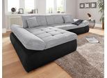 Ecksofa DOMO COLLECTION "PB MORIC wahlweise mit Bettfunktion + Armteilverstellung, L-Form", silber (schwarz, silber), B:300cm H:80cm T:172cm, Kunstleder SOFTLUX / Struktur (90% Polyester, 10% Polyacryl);Zierkissen: Struktur (90% Polyester, 10% Polyacryl);Microfaser PRIMABELLE (100% Polyester) / Struktur (90% Polyester, 10% Polyacryl), Sofas, Ecksofa, im XXL-Format, B/T/H:300/172/80 cm, feine Stepp