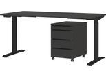Büromöbel-Set GERMANIA "Mailand, inkl. Schreibtisch (elektr. höhenverstellbar) & Rollcontainer", grau (graphit), B:160cm H:75,05cm T:80cm, Holzwerkstoff, Metall, Arbeitsmöbel-Sets, Büromöbel-Set, Breitenvariante wählbar (140-180 cm), Made in Germany