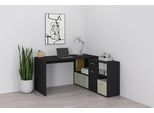 Eckschreibtisch FMD "Lexo", schwarz, B:136cm H:74cm T:66,5cm, Tische, Eckschreibtisch, Schreibtisch/Sideboard viel Stauraum, beidseitig montierb., 136/205 cm
