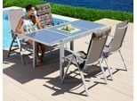 Garten-Essgruppe MERXX "Amalfi", grau (taupe), Obermaterial: 100% Polyester, Sitzmöbel-Sets, Garten-Essgruppe, 4 Klappsessel, Tisch ausziehbar 90x120-180 cm, Alu/Textil