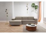 Ecksofa HOME AFFAIRE "Corby L-Form", grau (hellgrau), B:266cm H:80cm T:162cm, Struktur fein (100% Polyester);Chenille (100% Polyester);NaturLEDER (echtes Rindsleder) auf Sitzfläche, Kunstleder im Korpus;Melrose (100% Polyester), Sofas, Ecksofa, wahlweise mit Bettfunktion, Steppung auf Sitzfläche
