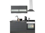 Küchenzeile KOCHSTATION "KS-Luhe", grau (küche: grau, front: weiß matt, korpus: grafit, arbeitsplatte: betongrau), B:180cm T:60cm, Komplettküchen-Sets, Küchenzeile, 180 cm breit, wahlweise mit oder ohne E-Geräten, gefräste MDF-Fronten