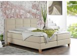 Boxspringbett HOME AFFAIRE "Casey", beige (creme, beige), B:211cm L:209cm, Struktur fein (100% Polyester), Komplettbetten, Boxspringbett, in 5 Breiten, 3 Ausführungen, 2 Härtegraden, Steppung, Topper
