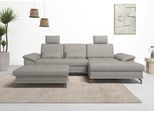Ecksofa OTTO HOME "Costello L-Form, B: 301 cm mit Sitztiefen-, Armteilverstellung &", grau (hellgrau), B:301cm H:89cm T:176cm, Luxus-Microfaser (90% Polyester, 10% Polyamid);Samtoptik (100% Polyester), Sofas, Ecksofa, 3 Nierenkissen, optional Bettfunktion & Bettkasten