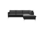 Ecksofa FLEXLUX "Fiore, L-Form", schwarz (deep schwarz), B:234cm H:85cm T:225cm, 100% Echteder, Sofas, Ecksofa, schmale Armlehnen, Füße alufarben, B/T 234/225 cm, Kaltschaum im Sitz
