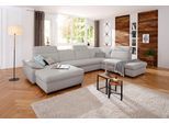 Wohnlandschaft HOME AFFAIRE "Mauritius U-Form", silber, B:354cm T:232cm, Struktur fein (100% Polyester);Luxus-Microfaser Lederoptik (100% Polyester);Soft clean (98% Polyester, 2% Polyamid), Sofas, Wohnlandschaft, mit Kopfteil- und Armlehnverstellung, wahlweise mit Bettfunktion