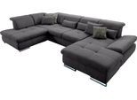 Wohnlandschaft "SO 4100 komfortable Federkernunterfederung, inkl. Kopfteilverstellung", grau (fango 16), B:365cm H:80cm T:225cm, SET ONE BY MUSTERRING, Sofas, Wohnlandschaft, wahlweise Bettfunktion und Sitztiefenverstellung, U-Form