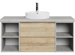Waschtisch SAPHIR "Serie 4035 Keramik-Aufsatzbecken mit Unterschrank, 118 cm breit", braun (riviera eiche quer nachbildung, riviera eiche quer nachbildung, oxid hellgrau quer), B:118cm H:61,2cm T:44,5cm, Holzwerkstoff, Waschtische, Waschtisch, Waschplatz, 2 Schubladen, inkl. Schubladendämpfer, mit Griffuge