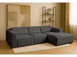 Ecksofa HOME AFFAIRE "Noord mit Kedernaht, Breite 281 cm, L-Form", grau (dunkelgrau), B:281cm H:71cm T:161cm, 92% PES, 8% NY, Sofas, Ecksofa, Cord, Struktur, Webstoff, mit Wellenunterfederung, Massivholzrahmen