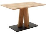 Esstisch MCA LIVING "Marilia Esstisch", beige (naturfarben, naturfarben, schwarz, naturfarben), B:140cm H:76cm T:80cm, Zerreiche, durchgehende Lamelle, Tische, Esstisch, Kreuzförmiges Gestell