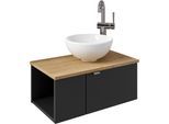 Waschtisch SAPHIR "Serie 6915 Waschschale mit Unterschrank für Gästebad, Gäste WC", schwarz (schwarz matt, halifax eiche, schwarz matt touch), B:61cm H:39,8cm T:35cm, Waschtische, Waschtisch, 61 cm breit, 2 Türen, offenes Fach, kleine Bäder, ohne Armatur