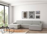 Wohnlandschaft TRENDMANUFAKTUR "Graz, wahlweise mit Sitzvorschub und Bettkasten, U-Form, Breite 329 cm", weiß (wollweiß), B:329cm H:73cm T:162cm, 100% Polyester, Sofas, Wohnlandschaft, in Cord-, haustierfreundlichem LEO Struktur- oder LUMOS-3D-Bezug