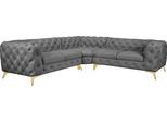Chesterfield-Sofa HOME AFFAIRE "Ecksofa GLYNIS L-Form mit Wellenunterfederung, Maße B/T/H 264/264/75cm", grau (hellgrau), H:75cm T:264cm, Struktur (100% Polyester);Samtoptik (100% Polyester), Sofas, Chesterfield-Sofa, aufwändige Knopfheftung, moderne Chesterfield Optik, Fußfarbe wählbar