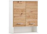 Hängeschrank WELLTIME "Palermo, Breite 59 cm", weiß (mattweiß, artisaneichefarben), B:59,8cm H:70,8cm T:20,5cm, FSC-zertifizierter Holzwerkstoff, Schränke, Hängeschrank, 2 Türen, Metallbeschläge