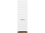 Kühlumbauschrank KOCHSTATION "KS-Luhe", weiß (weiß matt, wotaneiche), B:60cm H:200cm T:60cm, MDF, Schränke, Kühlumbauschrank, 60 cm breit, hochwertige MDF-Fronten mit waagerechter Lisene