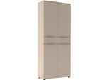Aktenschrank INNOSTYLE "Büroschrank Santorin, 80/198/38 cm ( B/H/T)", cashmere, riva eiche, B:80cm H:198cm T:38cm, ABS-Kunststoff, Glas, Holzwerkstoff, Metall, Schränke, Aktenschrank, 4 türig, 1 Schubkasten, Softclose, Klarglas, ABS Schutzkante