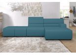 Ecksofa EGOITALIANO "Babouche, Designsofa mit außergewöhnlichem Sitzkomfort zum Wohlfühlen", blau (türkis), B:384cm T:98cm, Leder CAREZZA (echtes Rindsleder) ist ein Naturleder, dass die ursprünglichen Eigenschaften der Haut nicht verändert. Das Vorhandensein von verheilten Narben, Körnungsunterschiede, Falten, Adern, Unterschiede in den Farbtönen und andere Spuren, die die Natur auf diesen Fellen