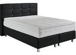 Boxspringbett, schwarz (scwarz), B:155cm L:210cm, Bezug: Kunstleder, Polyurethan;Polsterung: 100% Polyester, WESTFALIA SCHLAFKOMFORT, Komplettbetten, Boxspringbett, mit Knöpfen in Kristalloptik, wahlweise mit Topper