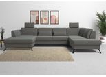 Wohnlandschaft SIT & MORE "Olsen U-Form", grau (anthrazit), B:335cm H:88cm T:201cm, 100% Polyester, Sofas, Wohnlandschaft, inklusive Sitztiefenverstellung, wahlweise mit Bettfunktion, 15cm hoch