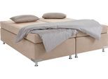 Boxspringbett "Holland", beige (sand), B:182cm L:201cm, Microvelours (100% Polyester), WESTFALIA SCHLAFKOMFORT, Komplettbetten, Boxspringbett, ohne Kopfteil, frei im Raum stellbar