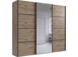 Schwebetürenschrank WIMEX "Jork Kleiderschrank mit Spiegel, schwarze Metallgriffe", braun (viking, oak, nachbildung, abgesetzt graphit), B:270cm H:208cm T:65cm, Holzwerkstoff, Schränke, Schwebetürenschrank, Schrank in verschiedenen Größen und Innenausstattungsvarianten