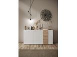 Sideboard HOME AFFAIRE "Venus, Kommode", weiß (weiß hochglanz lack, eiche cadiz nb), B:181cm H:86cm T:44cm, Sideboards, Sideboard, Breite 181 cm