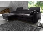 Ecksofa COTTA "Sammy L-Form", schwarz, B:226cm H:92cm T:105cm, Microfaser PRIMABELLE (100% Polyester);NaturLEDER in Sitz und Rücken/Kunstleder im Korpus;NaturLEDER (echtes Rindsleder), Rückseite mit Spannstoff bezogen, Sofas, Ecksofa, mit Kopfteilverstellung, wahlweise mit Bettfunktion