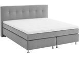 Boxspringbett, grau, B:215cm L:210cm, Bezug Bett: Feinstruktur 100% Polyester;Bezug Bonnell-Federkernmatratze: 100% Polyester;Bezug Kaltschaummatratze: 100% Polyester;Bezug Tonnentaschenfederkernmatratze: 80% Baumwolle, 20%Polyester;Topper: Komfortschaum mit Bezug 100% Polyester, WESTFALIA SCHLAFKOMFORT, Komplettbetten, Boxspringbett, mit Topper