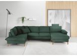Wohnlandschaft 3C CANDY "Lecce, wahlweise PUR-Schaumstoff oder Tonnentaschenfederkern U-Form", grün, B:339cm H:86cm T:220cm, 95% Polyester, 5% Nylon, Sofas, Wohnlandschaft, Bettkasten in Umbauecke und Longchair, sowie Querschläfer im 2-Sitzer