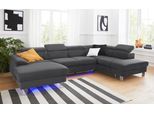Wohnlandschaft COTTA "Komaris U-Form, B: 320 cm", schwarz, B:320cm, Microfaser PRIMABELLE (100% Polyester);Kunstleder SOFTLUX;Feinstruktur (100% Polyester);Kunstleder SOFTLUX/Struktur (100% Polyester);NaturLEDER, Sofas, Wohnlandschaft, mit Kopfteilverstellung, optional Bettfunktion, Bettkasten & Licht