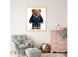 Bild mit Rahmen QUEENCE "Teddy Bär mit Jeans und Hoody", farbe rahmen: beige, farbe bild(er): blau, B:50cm H:70cm T:1,5cm, Acrylglas, Holzrahmen, Bilder, Bild mit Rahmen, HD Premium Poster-Druck inkl. Echtholzrahmen in beige