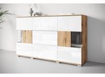 Sideboard OTTO HOME "Kenia", weiß (eichefarbe votan, weiß hochglanz), B:150cm H:89cm T:39,5cm, Sideboards, Sideboard, Sideboard mit 3 Schubladen, 6 Fächern, Glastüren, Breite 150 cm