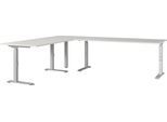 Eckschreibtisch GERMANIA "GW-Agenda", silber (lichtgrau, silber, silber, lichtgrau), B:260cm H:91cm T:220cm, Tische, Eckschreibtisch, höhenverstellbar, verfügbar in verschiedenen Maßen