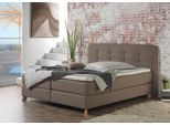 Boxspringbett HOME AFFAIRE "Cecina", beige (dunkelbeige), B:222cm L:210cm, Struktur fein (100% Polyester), Komplettbetten, Boxspringbett, in 5 Breiten, 3 Ausführungen, 2 Härtegrade, Knopfheftung, Topper