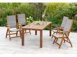 Garten-Essgruppe MERXX "Acapulco", grau, B:60,5cm H:111cm T:60cm, FSC-zertifiziertes Massivholz, Polyester, Sitzmöbel-Sets, Garten-Essgruppe, 4 Klappsessel mit Gartentisch
